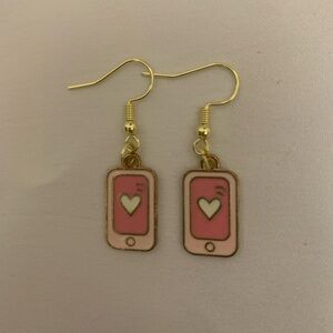 Pink Heart Cellphone Earrings
